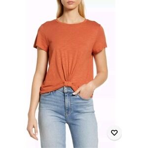 Sanctuary Knot-Front T-Shirt Casual Short Sleeve Top Burnt Orange Size S NWT $49